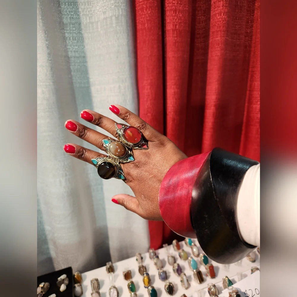 Rust Orange Wooden Statement Bracelet - Picture 11 of 11